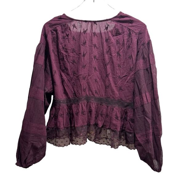 FREE PEOPLE Nostalgic Feels Blouse Burgundy Size Small - Picture 2 of 6